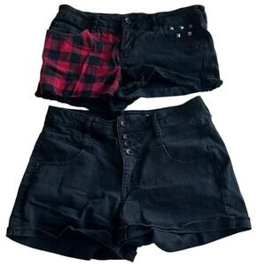 Womens Shorts Bundle Size 9 Black Denim Plaid